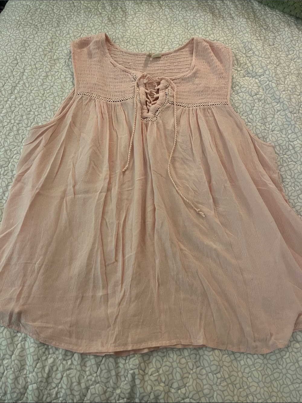 Sleeveless Lace-Up Sleeveless Peasant Top - Light Pink XL
